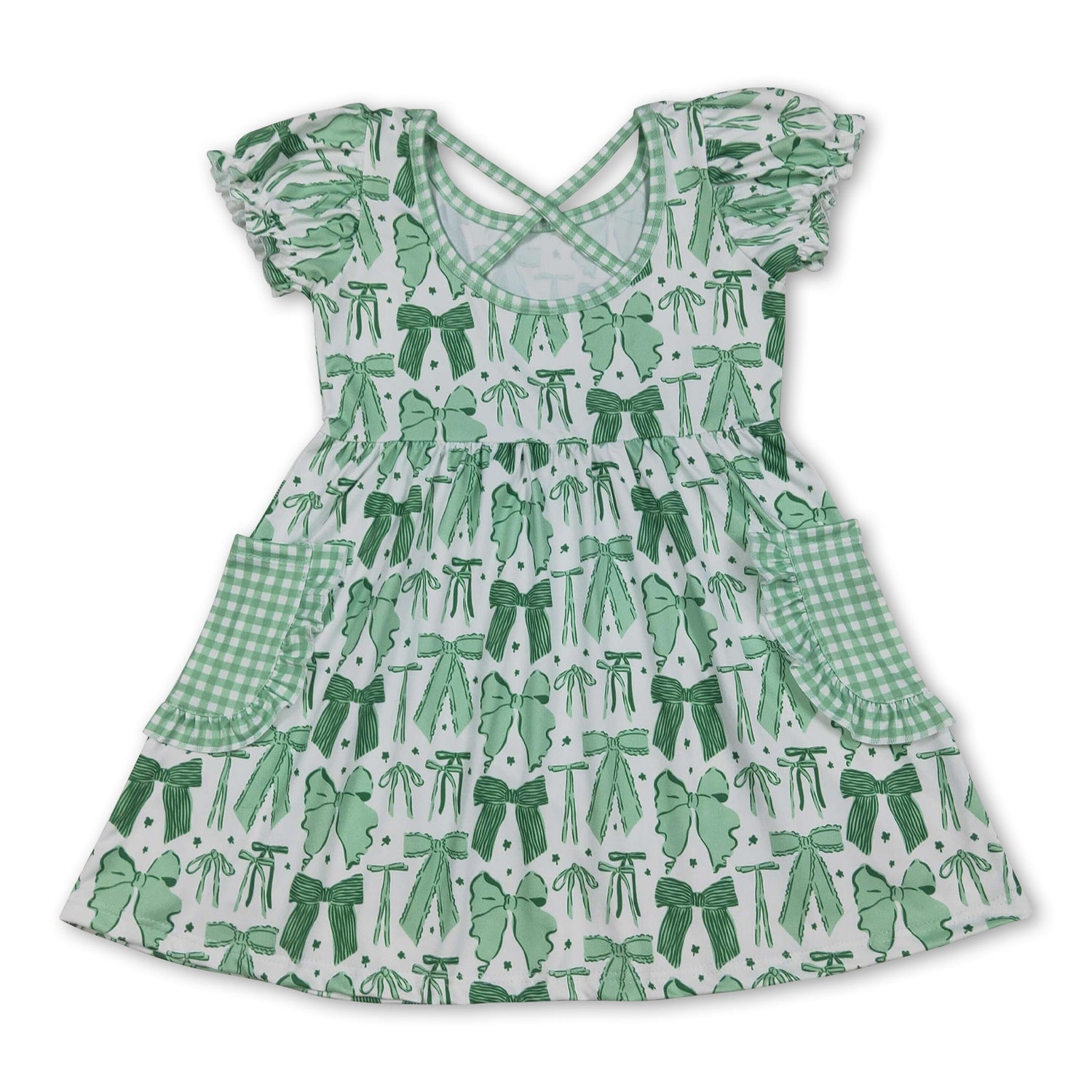 Short sleeves green bow girls St Patrick&
