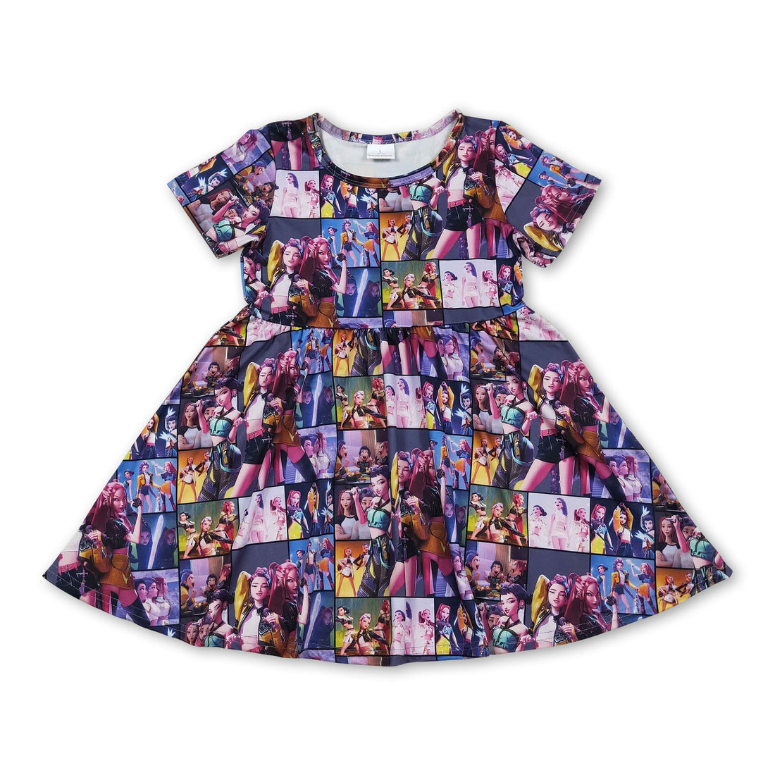 Short sleeves purple patchwork group girls dresses