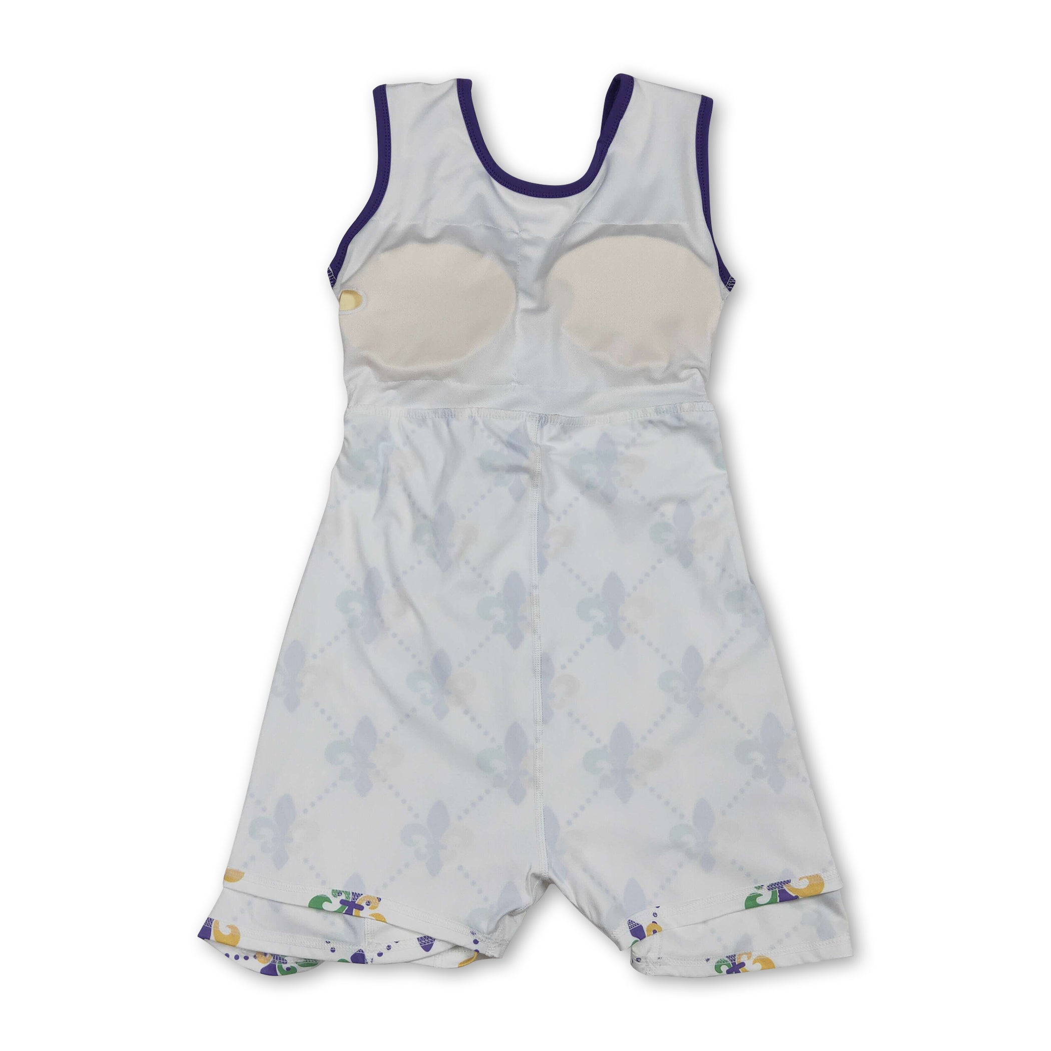 Purple green yellow sleeveless girls Mardi Gras athletic dress