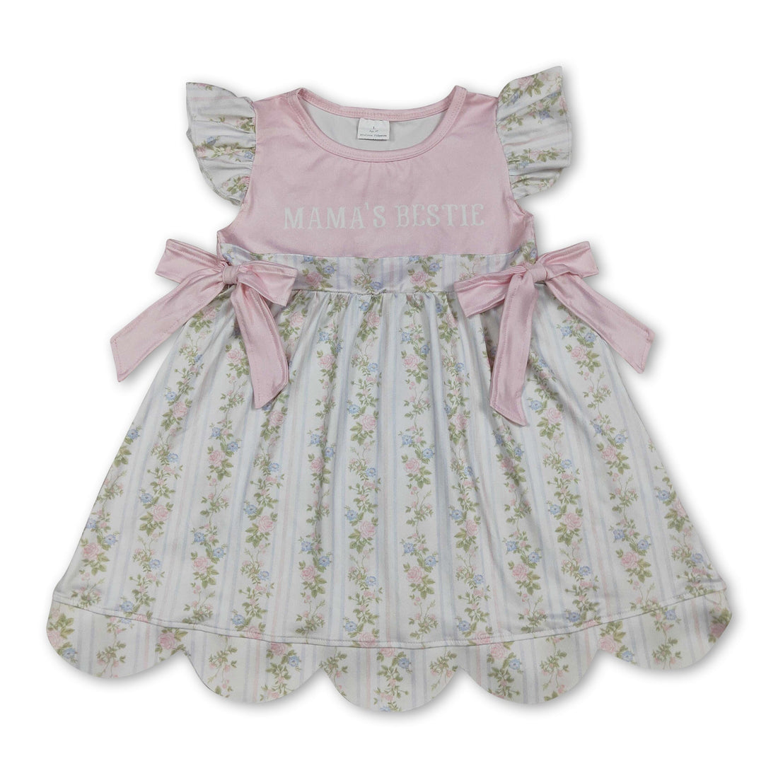Mini Rodeo floral baby girls dress with flutter sleeves, short sleeve design, perfect for little ones, adorable and comfortable.
