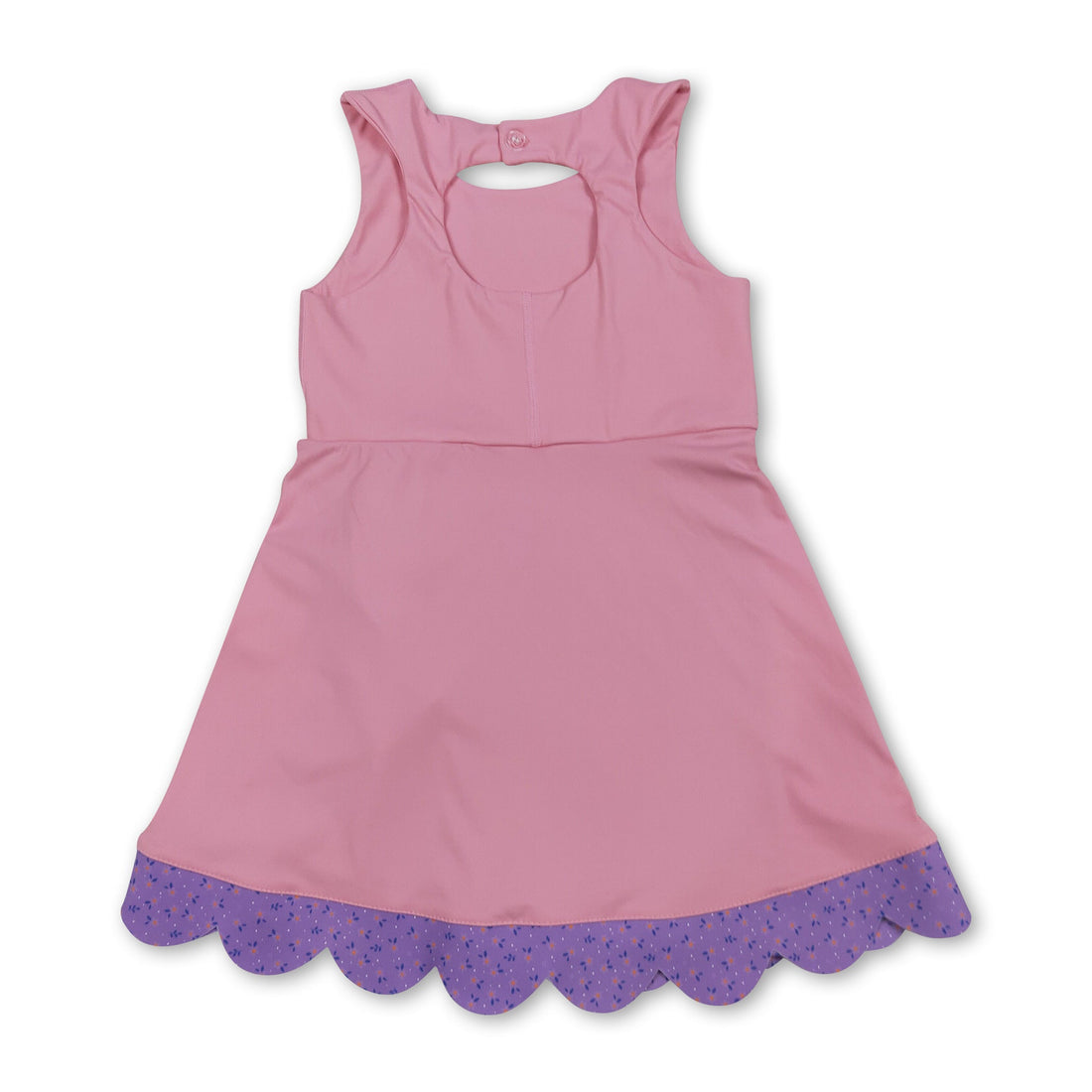 Pink sleeveless floral bow summer dress for girls by Mini Rodeo, featuring a short sleeve design and playful floral pattern.