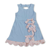 Light blue sleeveless floral bow summer dress for girls by Mini Rodeo, featuring a short sleeve athletic style for kids.