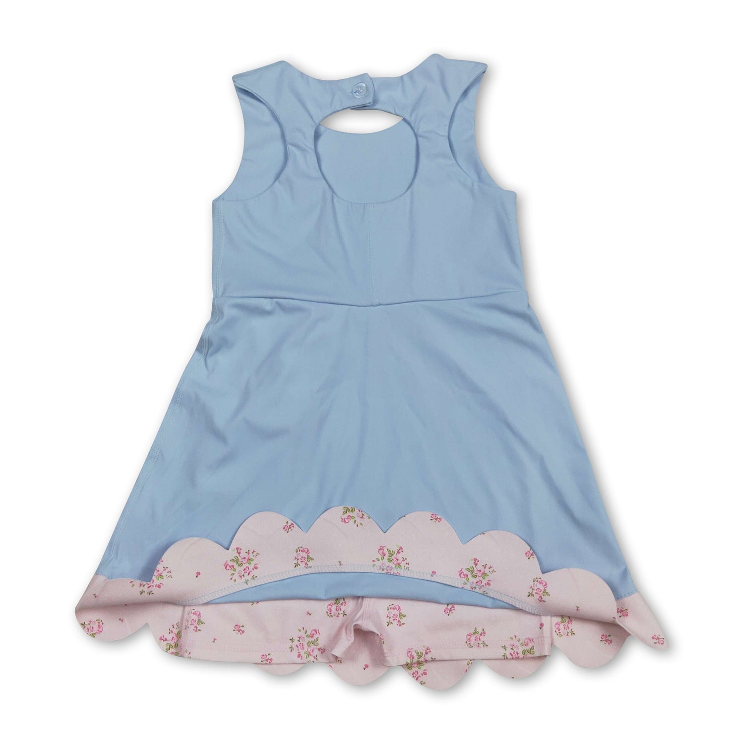 Sleeveless floral bow light blue kids girls summer athletic dress