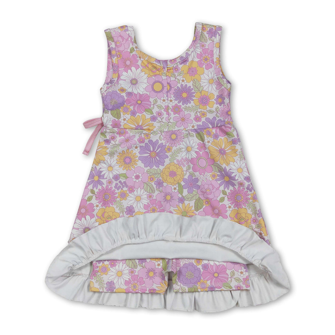Sleeveless floral ruffle kids girls athletic dresses