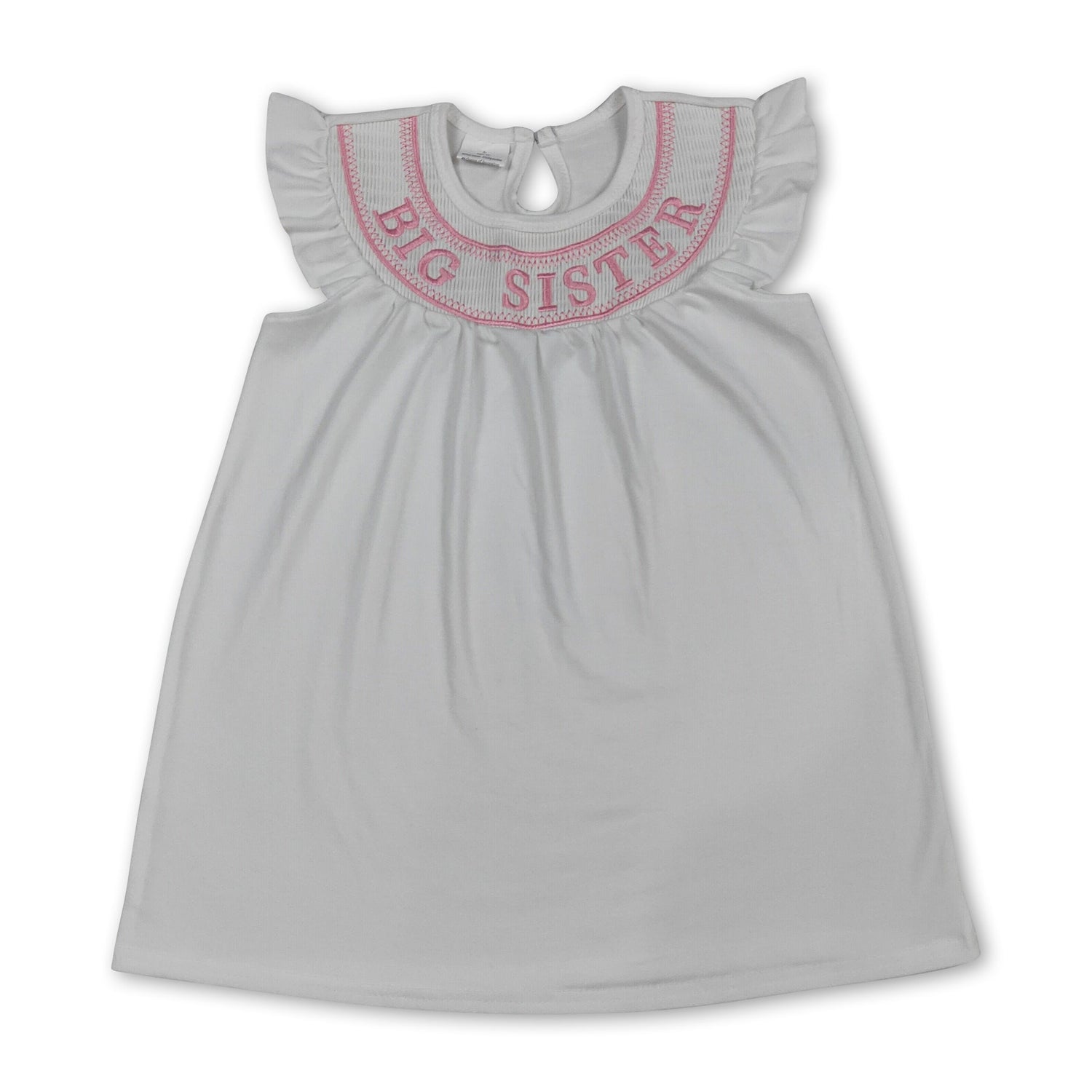 White flutter sleeves big sister smocked girls dresses