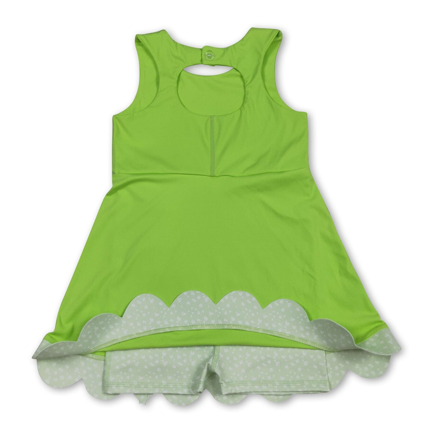 Sleeveless bow lime green scallop girls athletic dress