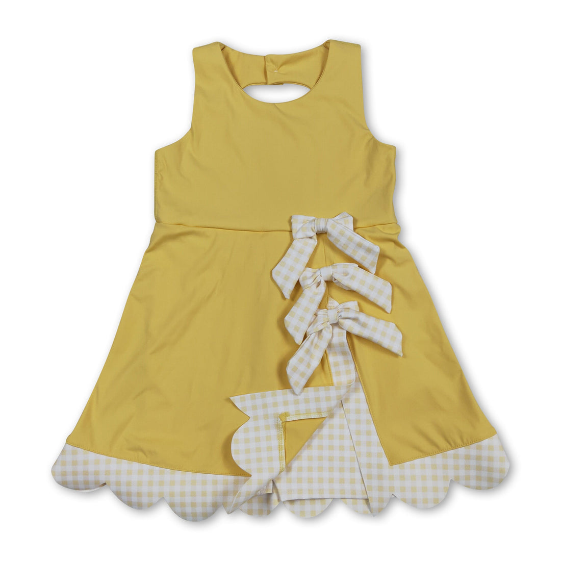 Yellow sleeveless bow scallop girls&