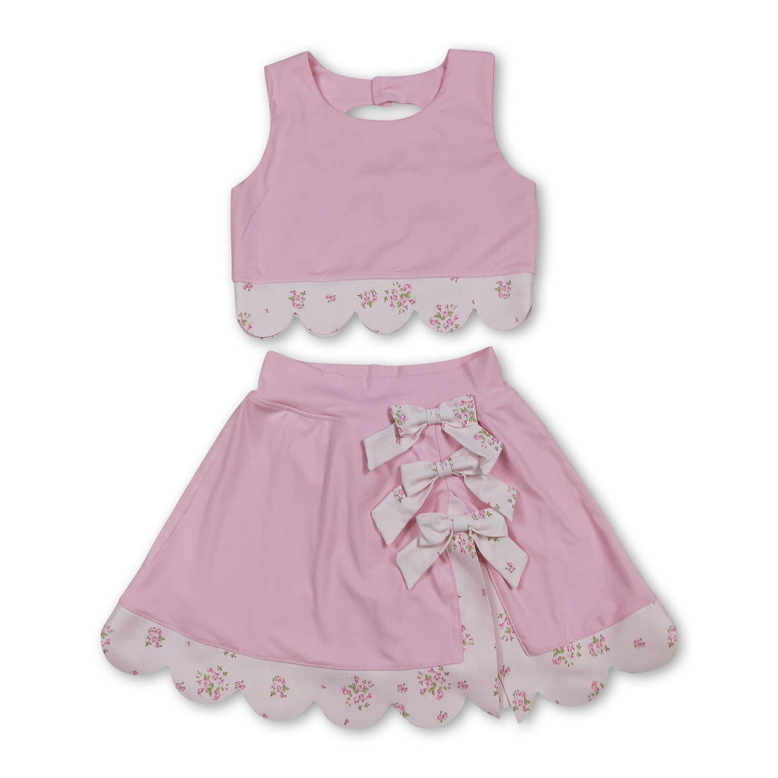 Pink sleeveless bow scallop girls&