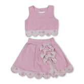 Pink sleeveless bow scallop girls&