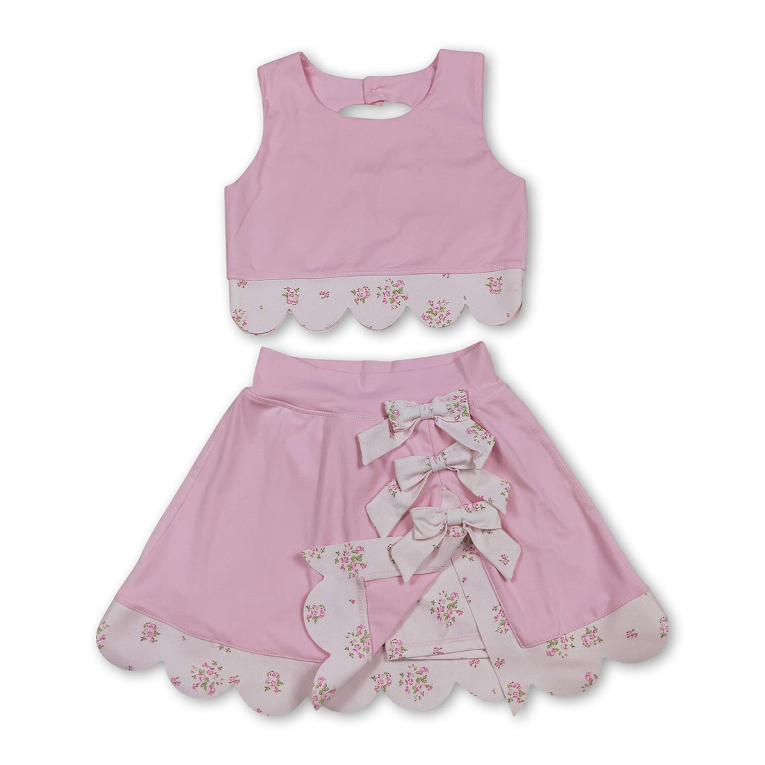 Pink sleeveless bow scallop girls&