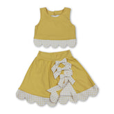 Yellow sleeveless bow scallop kids&