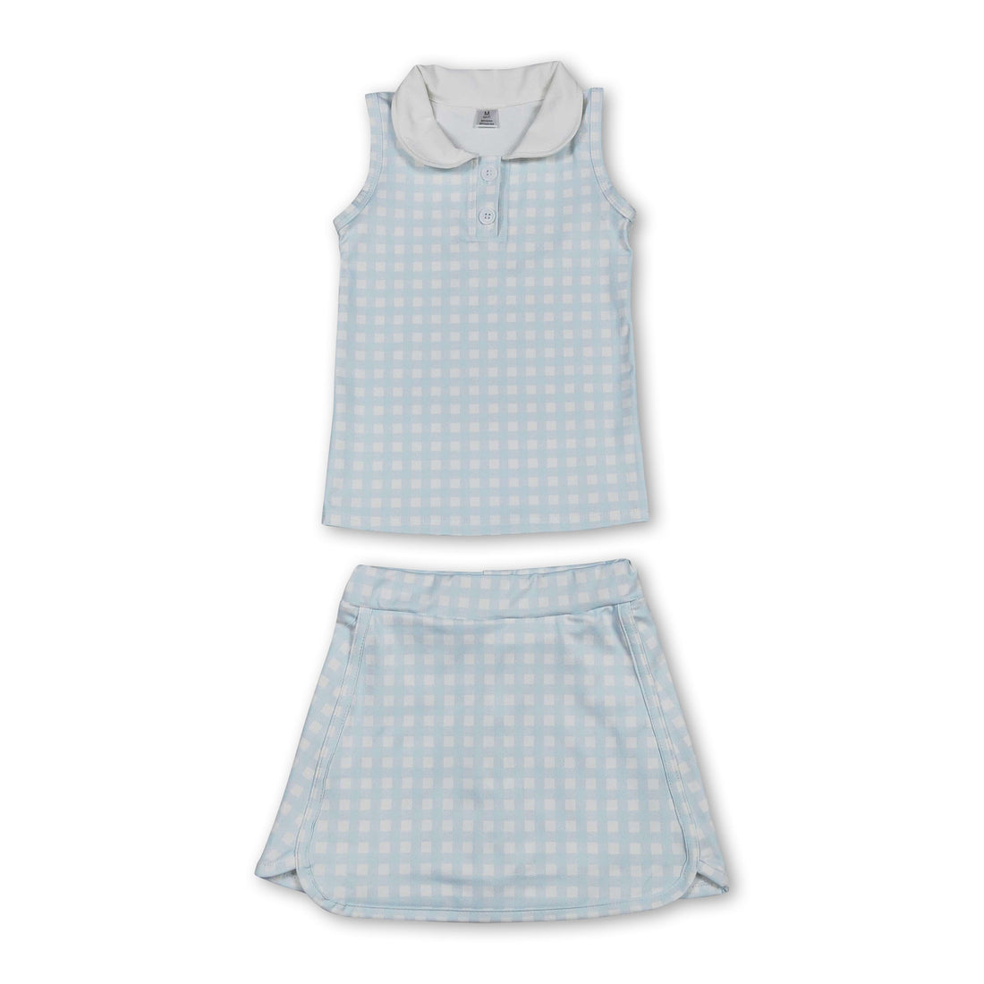 Sleeveless plaid top skirt kids girls activewear set