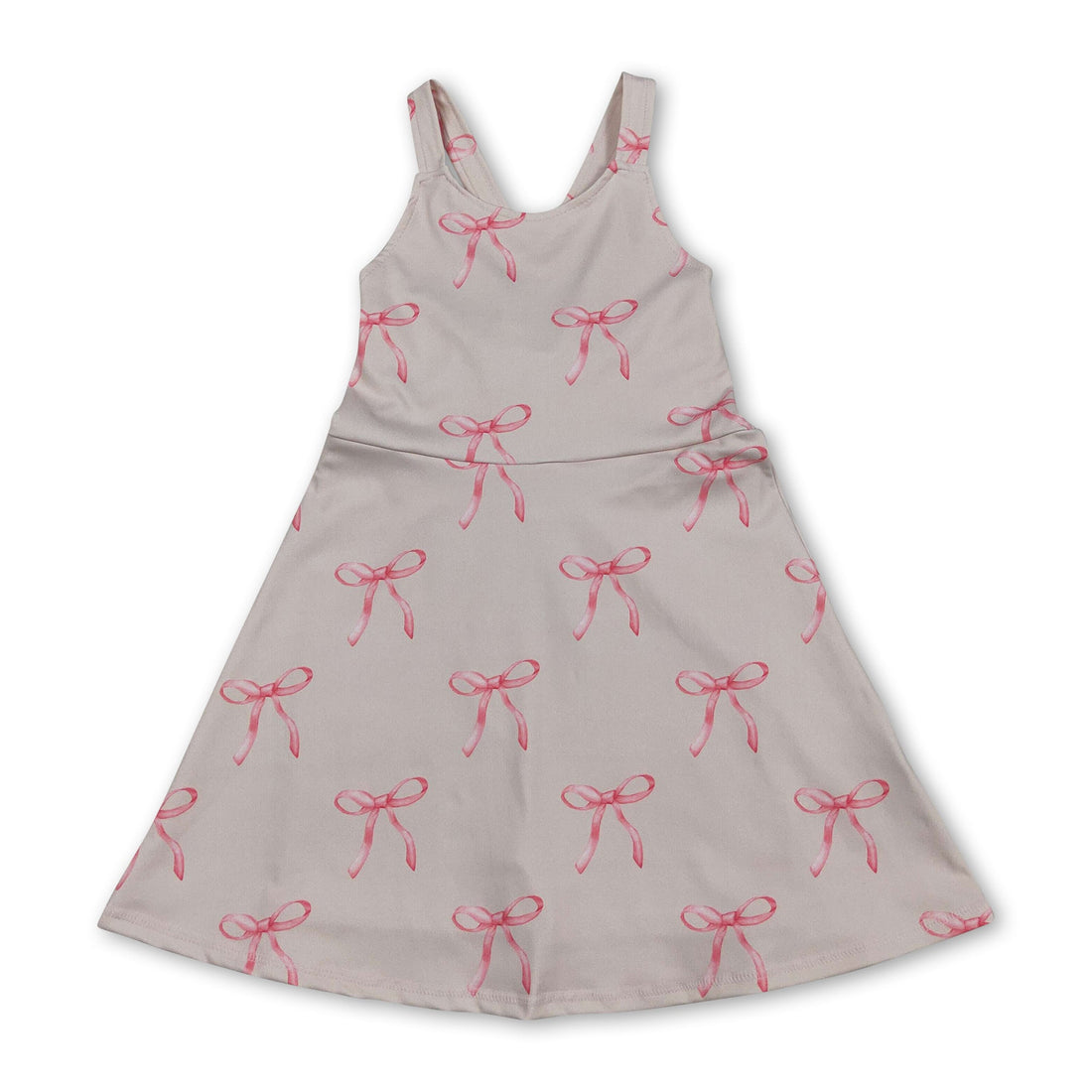 Pink bow summer athletic dress for girls by Mini Rodeo, short sleeve design with playful straps perfect for kids&