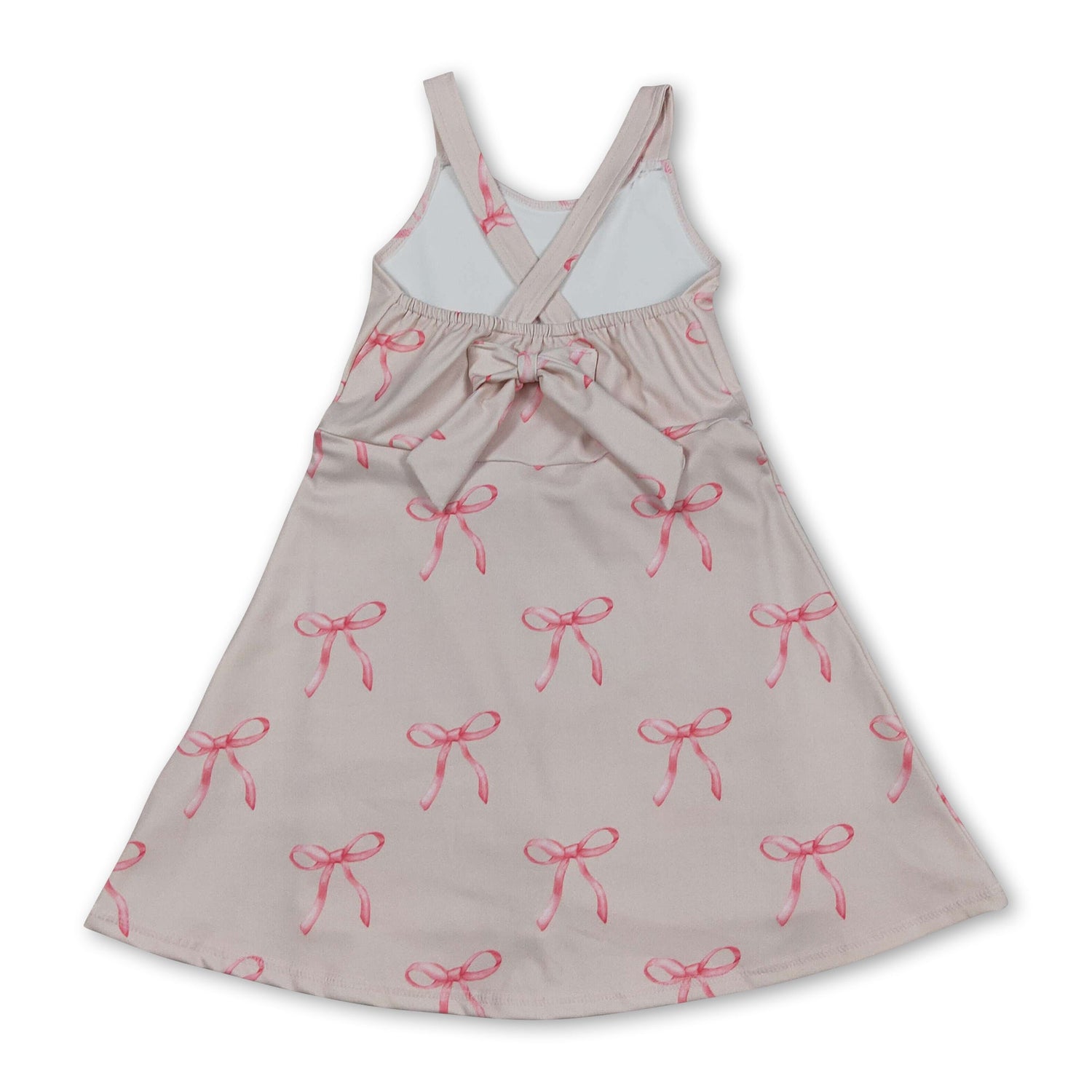 Straps pink bow kids girls summer athletic dress
