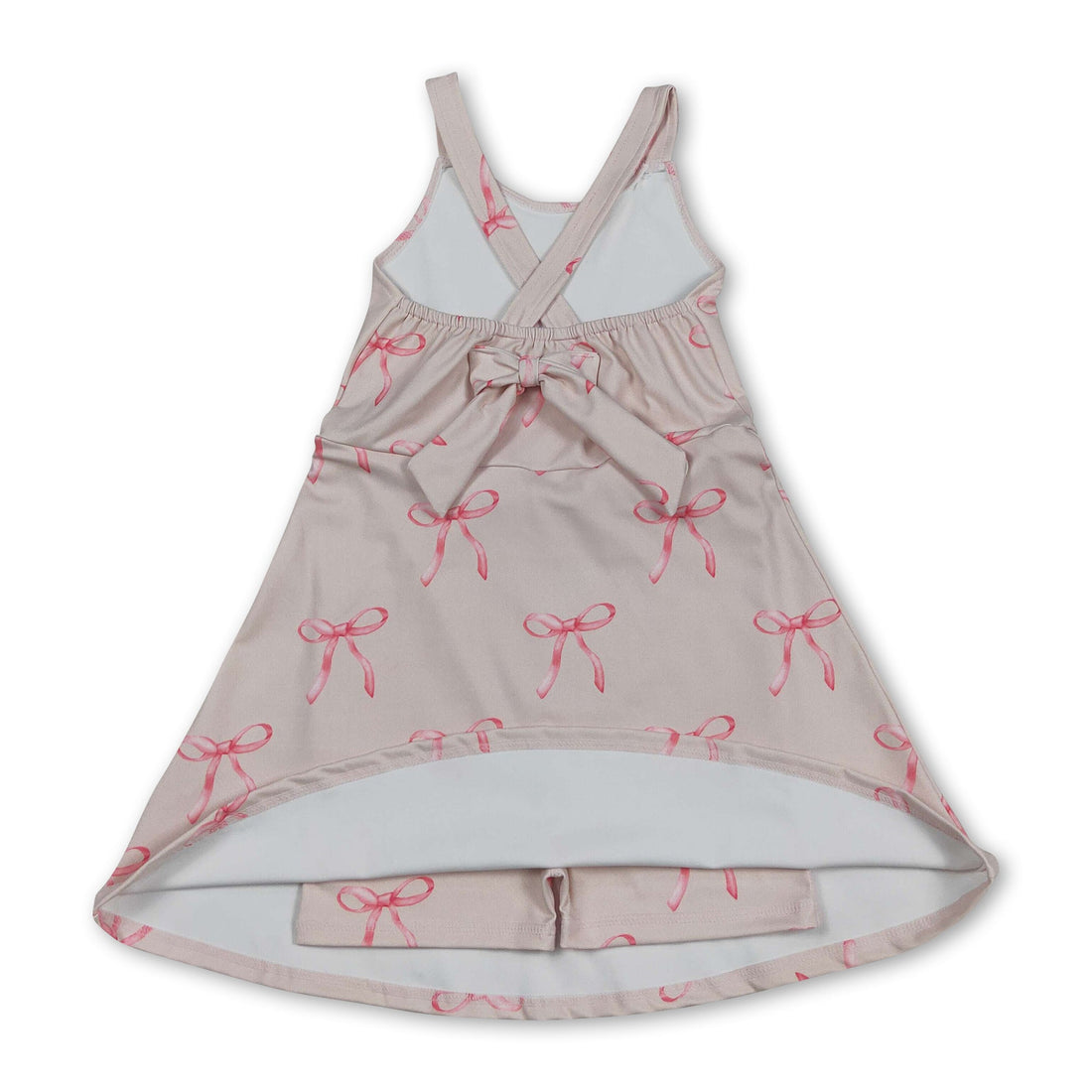 Pink bow summer athletic dress for girls, short sleeve, by Mini Rodeo, featuring a playful design for kids&