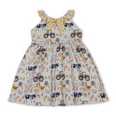 Yellow plaid ruffle farm kids girls summer dress by Mini Rodeo, short sleeve with ruffle details and farm-inspired design.