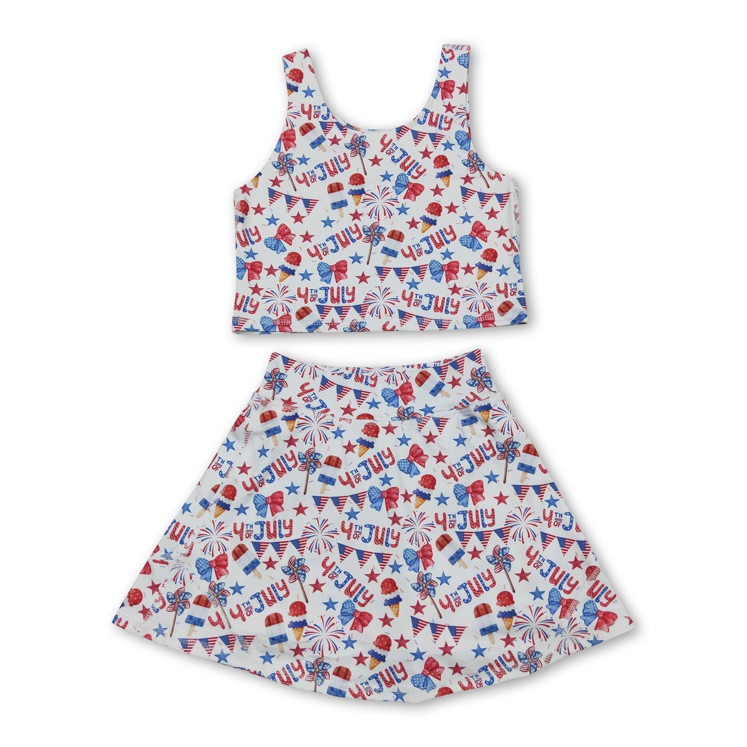 Sleeveless 4th of july popsicle top skirt girls active set