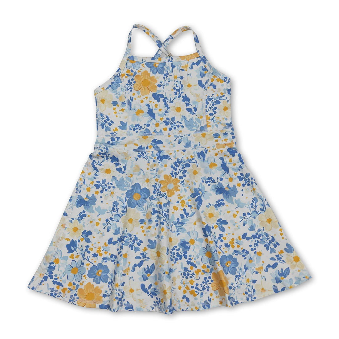 Blue and yellow floral short sleeve girls&