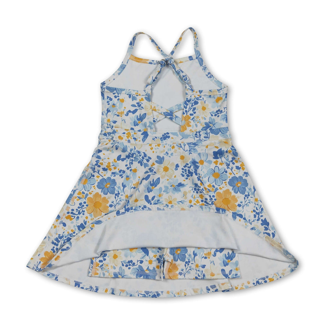 Blue and yellow floral short sleeve girls&