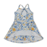 Blue and yellow floral short sleeve girls&
