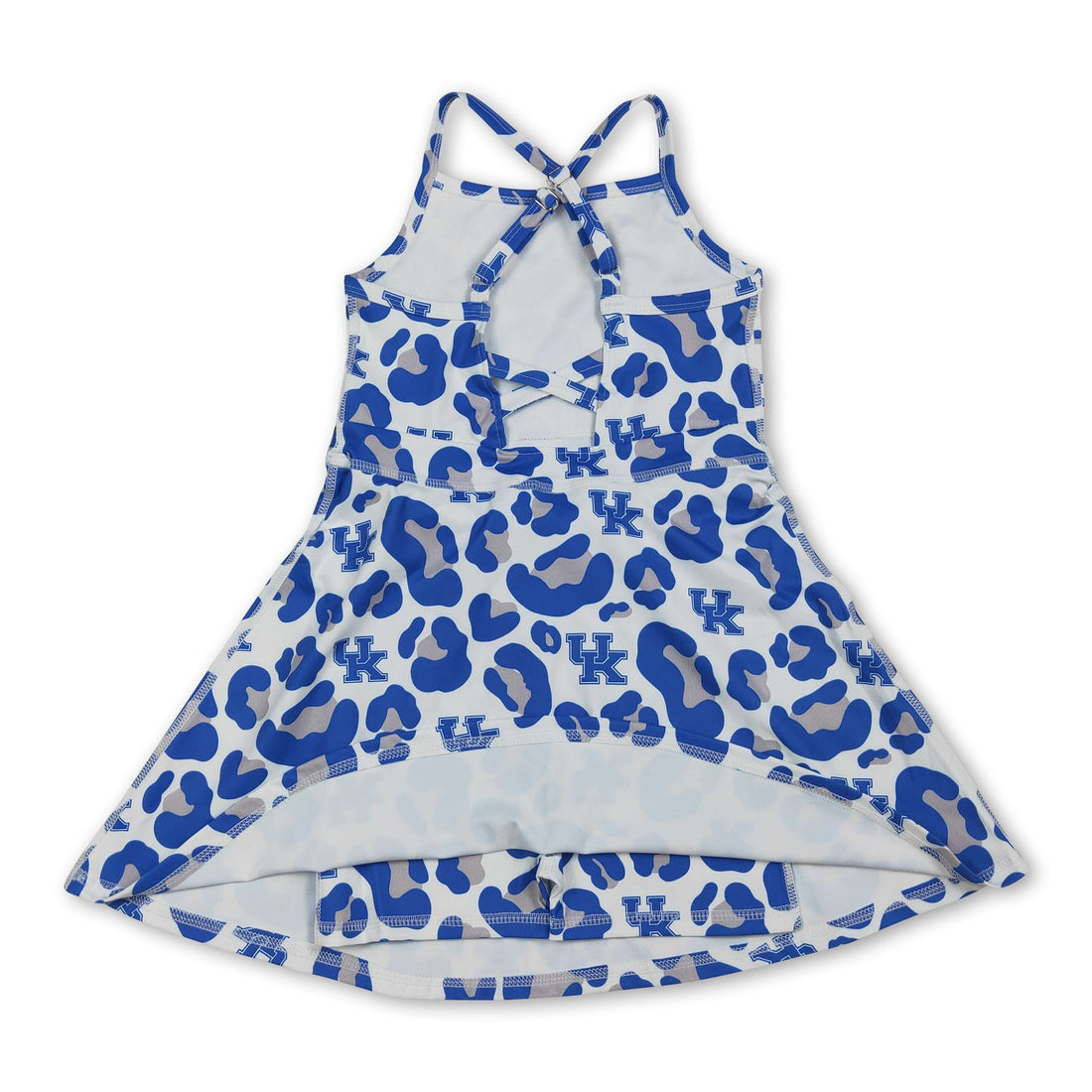 Blue leopard print short sleeve athletic dress for girls by Mini Rodeo, perfect for kids&