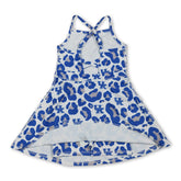 Blue leopard print short sleeve athletic dress for girls by Mini Rodeo, perfect for kids&