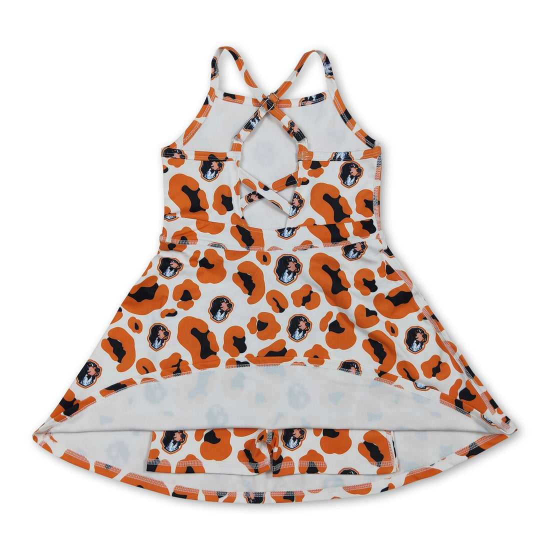 Mini Rodeo leopard print short sleeve dress for girls, athletic team style with straps, perfect for kids&