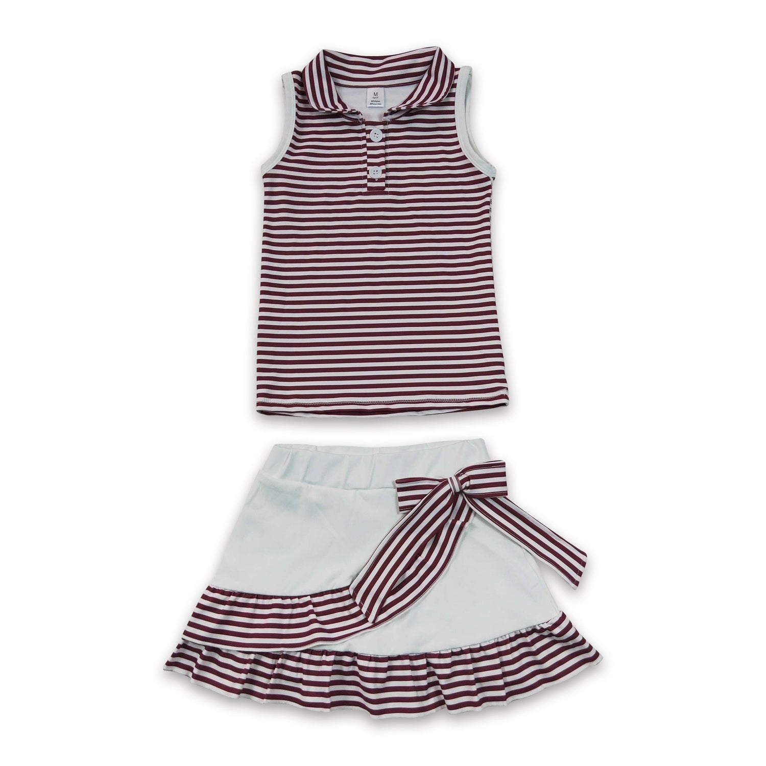 Sleeveless maroon stripe polo top skirt girls team active outfit