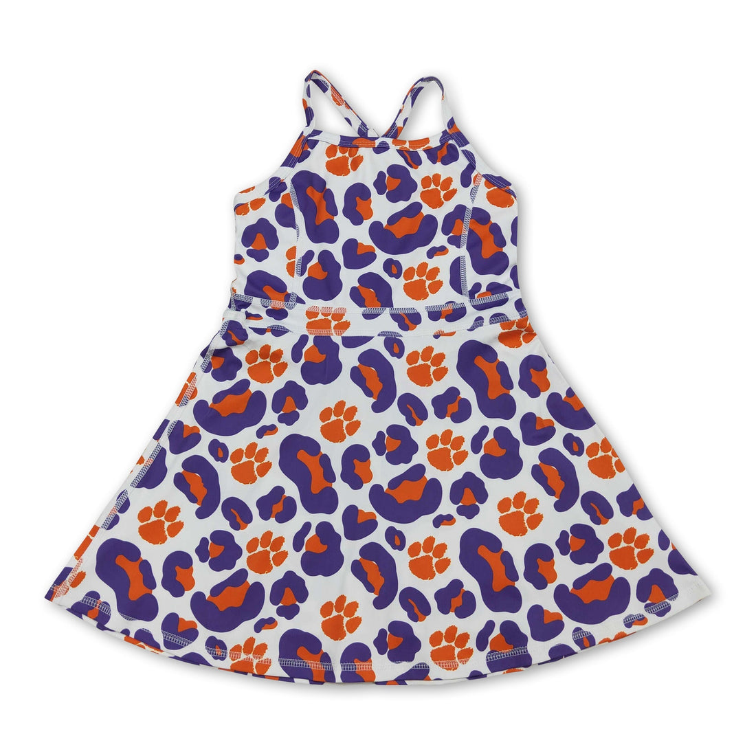 Orange and purple leopard print short sleeve girls&