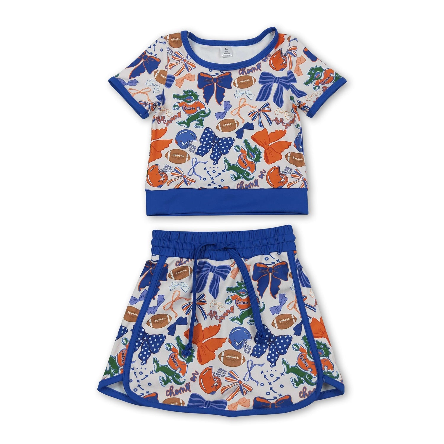 Blue bow crocodile top skirt girls team active wear set