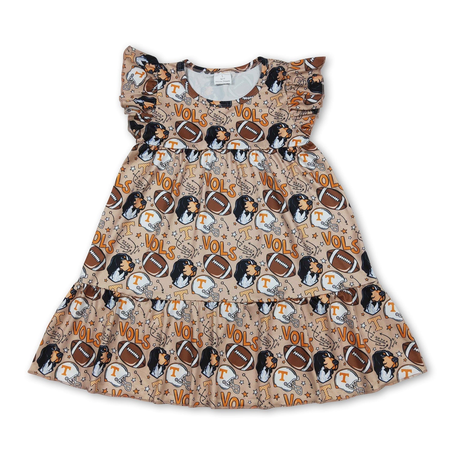 Flutter sleeves football dog T ruffle girls team dresses