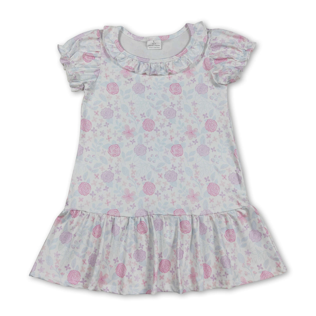Pink lavender floral ruffle short sleeve girls&
