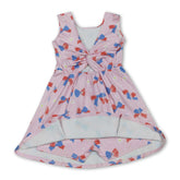 Kids girls Stars stripe bows 4th of July athletic dress by Mini Rodeo, featuring short sleeves and patriotic star and stripe design.