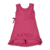 Kids girls sleeveless hot pink ruffle dress with bow detail by Mini Rodeo, perfect for summer athletic or casual wear.