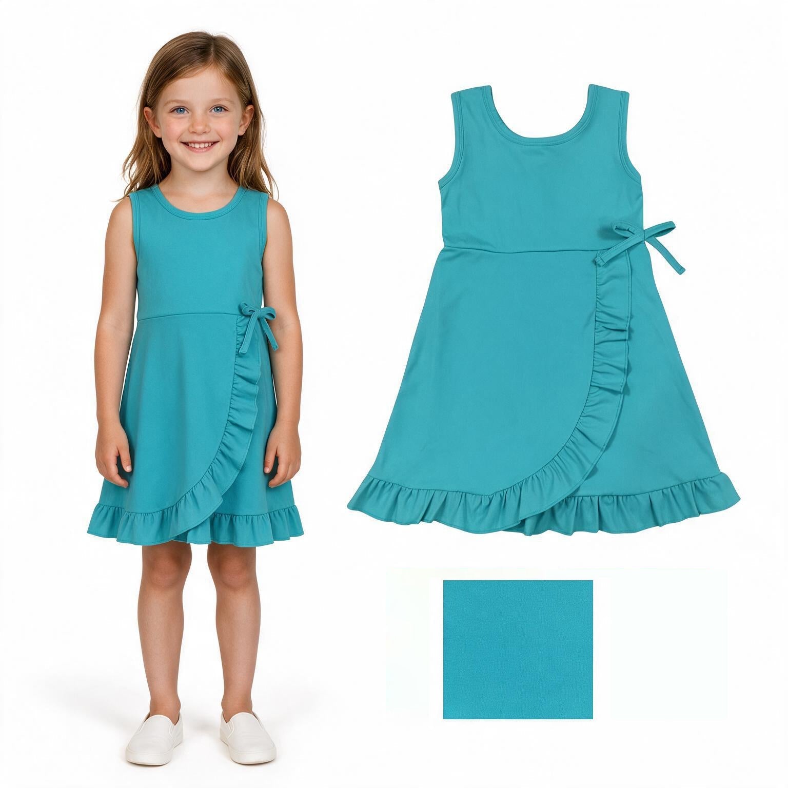 Sleeveless teal ruffle kids girls summer athletic dress