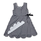 Sleeveless black plaid scallop athletic dress for girls by Mini Rodeo, featuring short sleeves and a cute scallop hem.