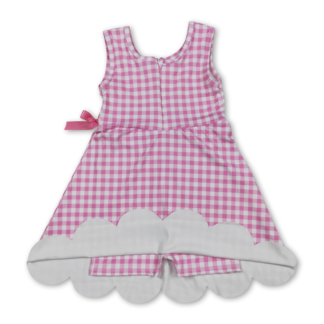 Pink plaid scallop sleeveless kids girls athletic dress by Mini Rodeo, featuring short sleeves and a playful scalloped hem.