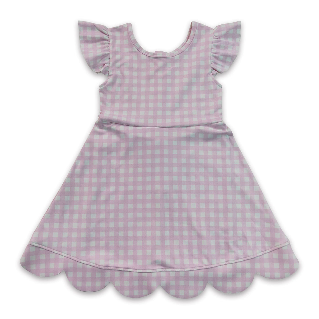 Pink plaid flutter sleeves scallop kids&