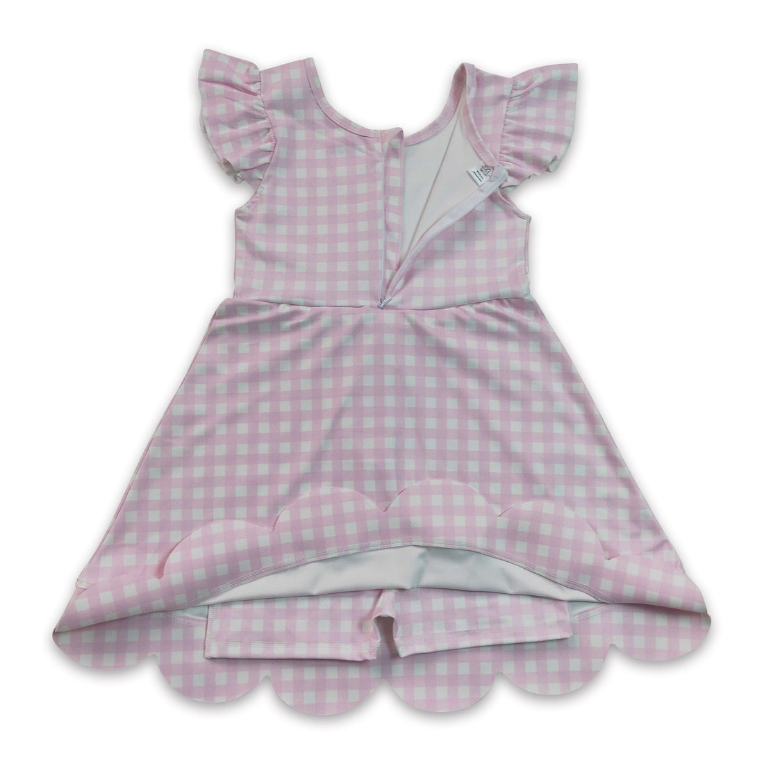 Pink plaid flutter sleeves scallop kids&