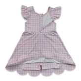 Pink plaid flutter sleeves scallop kids&