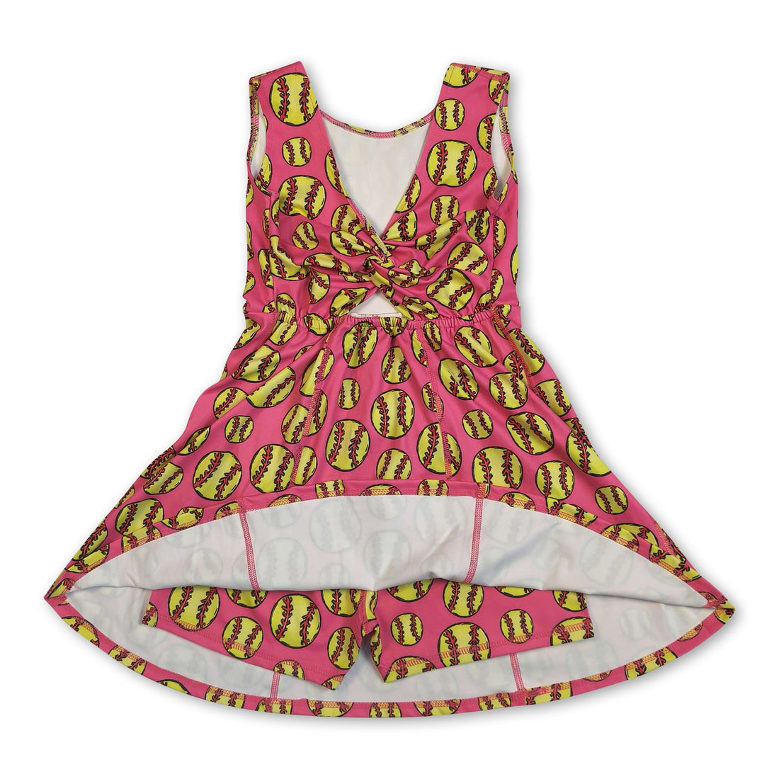 Kids girls sleeveless softball summer athletic dress by Mini Rodeo, featuring a short sleeve design and sporty style.