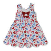 Red and blue bow scallop short sleeve kids&