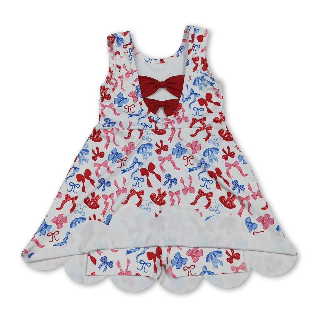 Red and blue bow scallop 4th of July girls&