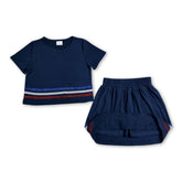 Navy short sleeve stripe cotton top and skirt set for girls, Mini Rodeo kids&