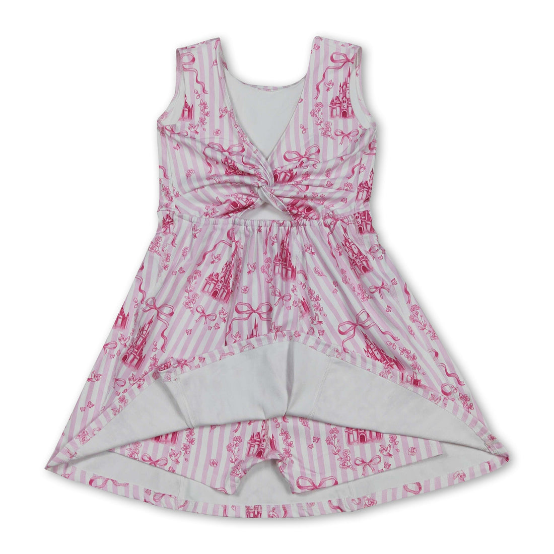 Pink sleeveless stripe bow castle girls&