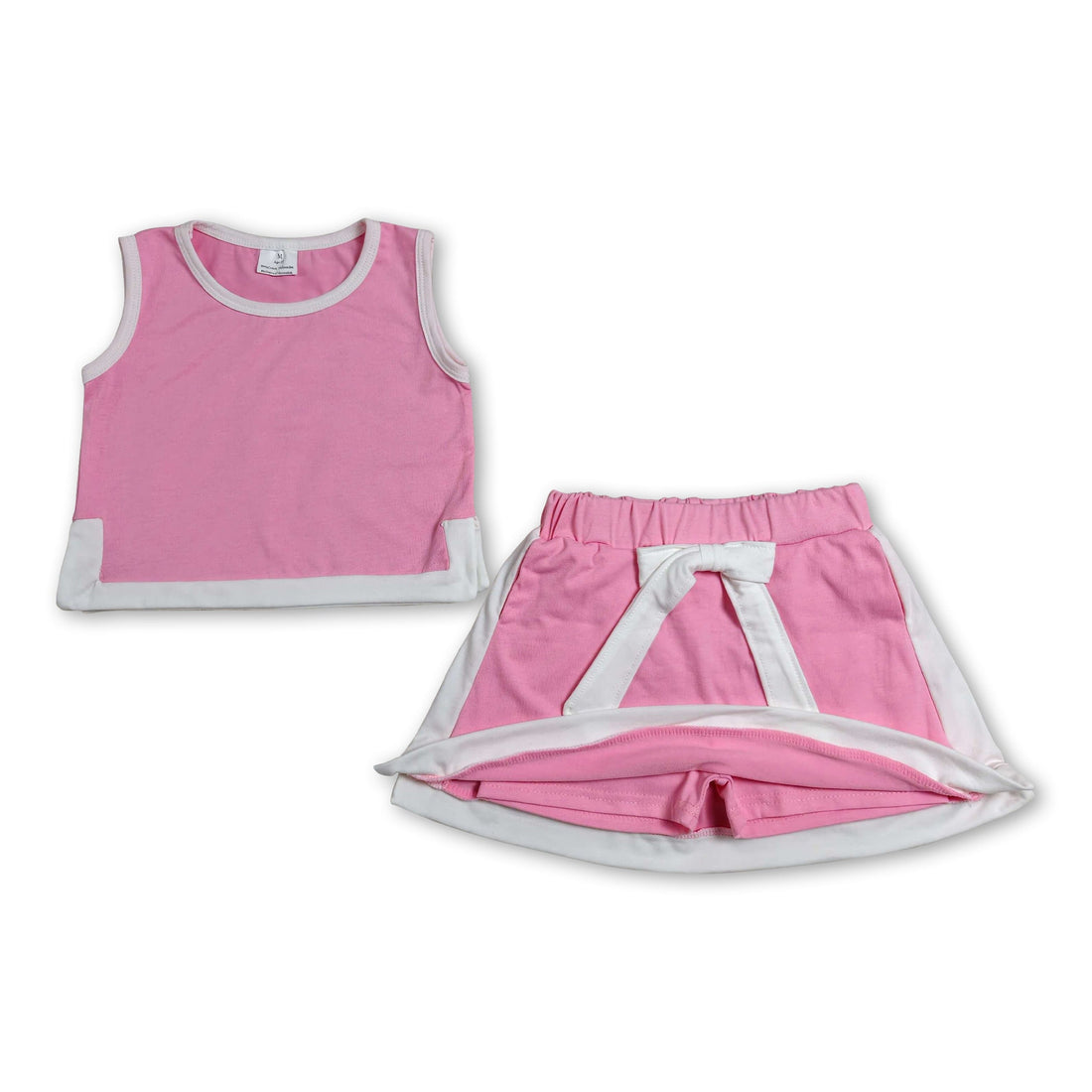 Pink cotton sleeveless top and skort set for girls, Mini Rodeo girl short sleeves top and skirt outfit, casual kids&