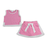 Pink cotton sleeveless top and skorts set for girls by Mini Rodeo, featuring a short-sleeve top and matching skirt for kids.