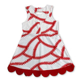 Red scallop sleeveless baseball dress for girls by Mini Rodeo, featuring a sporty short-sleeve design for kids.