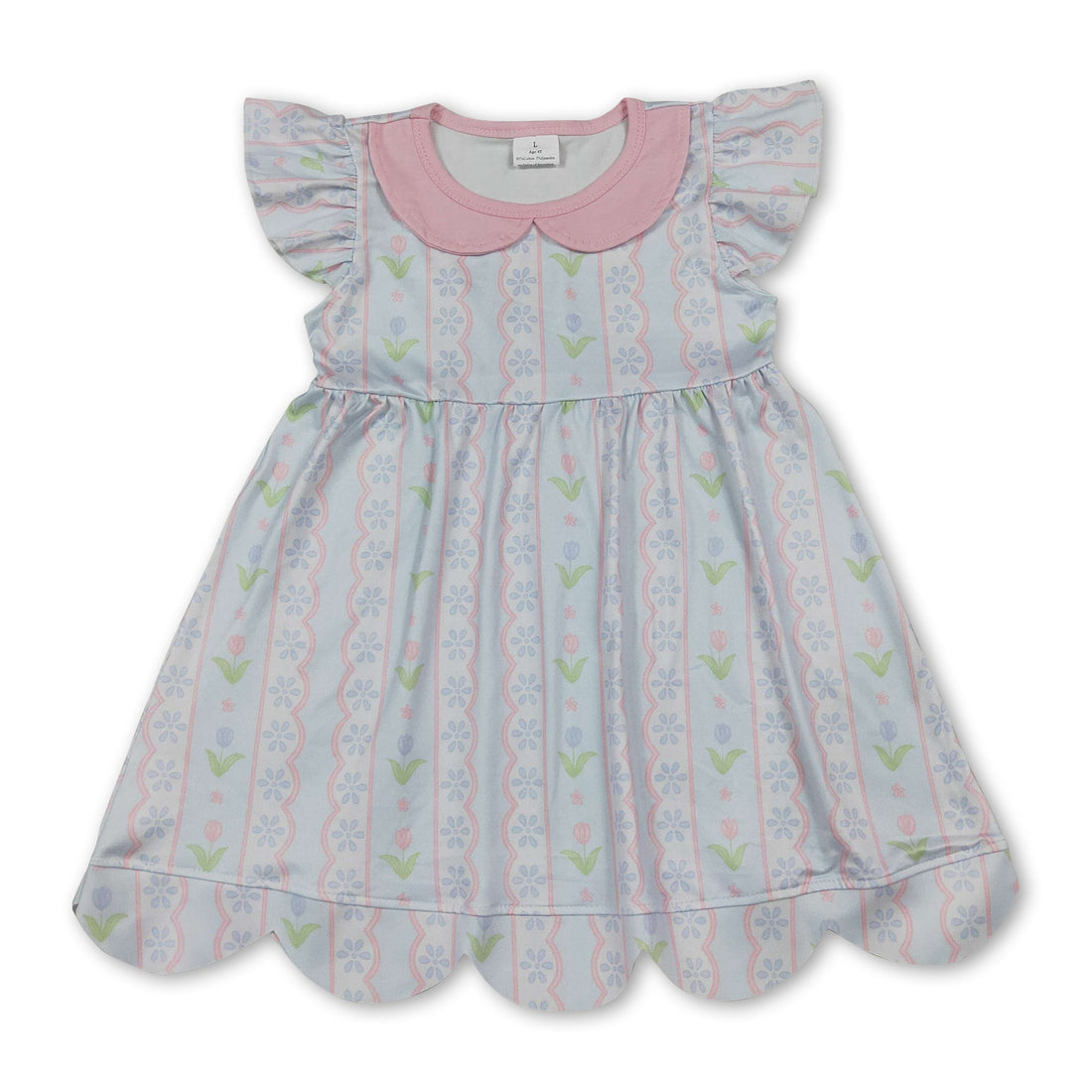 Flutter sleeves floral scallop kids girls dresses