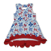 Red and blue bow top girl’s short sleeve dress by Mini Rodeo, perfect for 4th of July athletic and festive occasions.